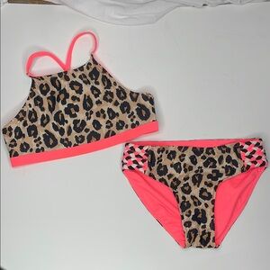 Leopard Print Kids Swim Set with Pink Accents